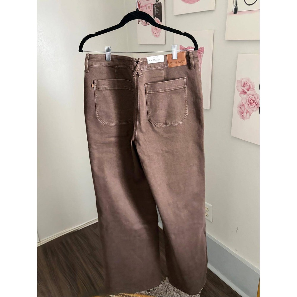 Judy Blue Retro Wide Leg Jeans Brown High Rise Raw Hem 13/31 JB881008 C-CO NEW - Picture 4 of 9